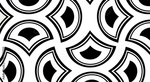 A modern abstract black and white semicircle pattern. A repeating print with retro elegance. A vintage design for fabric, wallpaper, or wrapping.