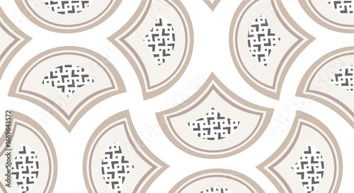 A semicircular pattern with a modern abstract batik combination. A repeating print with retro elegance. A vintage design for fabric, wallpaper, or wrapping.