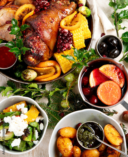 Tasty dishes for Christmas family dinner.