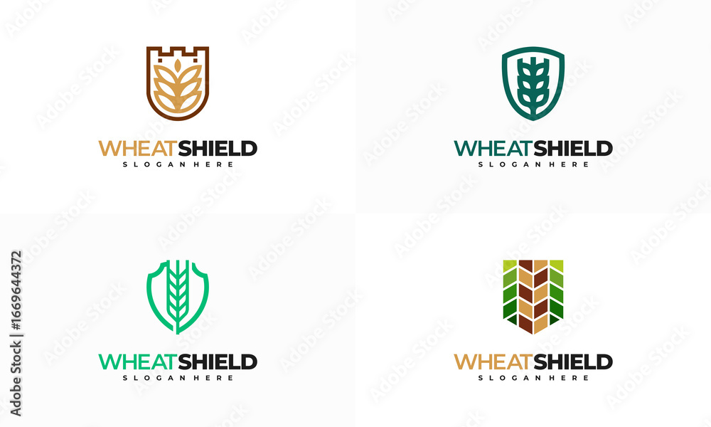 Fototapeta premium Set of wheat shield logo designs concept vector, Grain logo template symbol