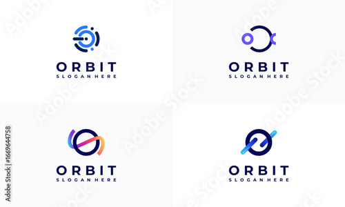 Set of Planet Orbit Logo designs concept vector, Space orbital planetary Logo designs symbol