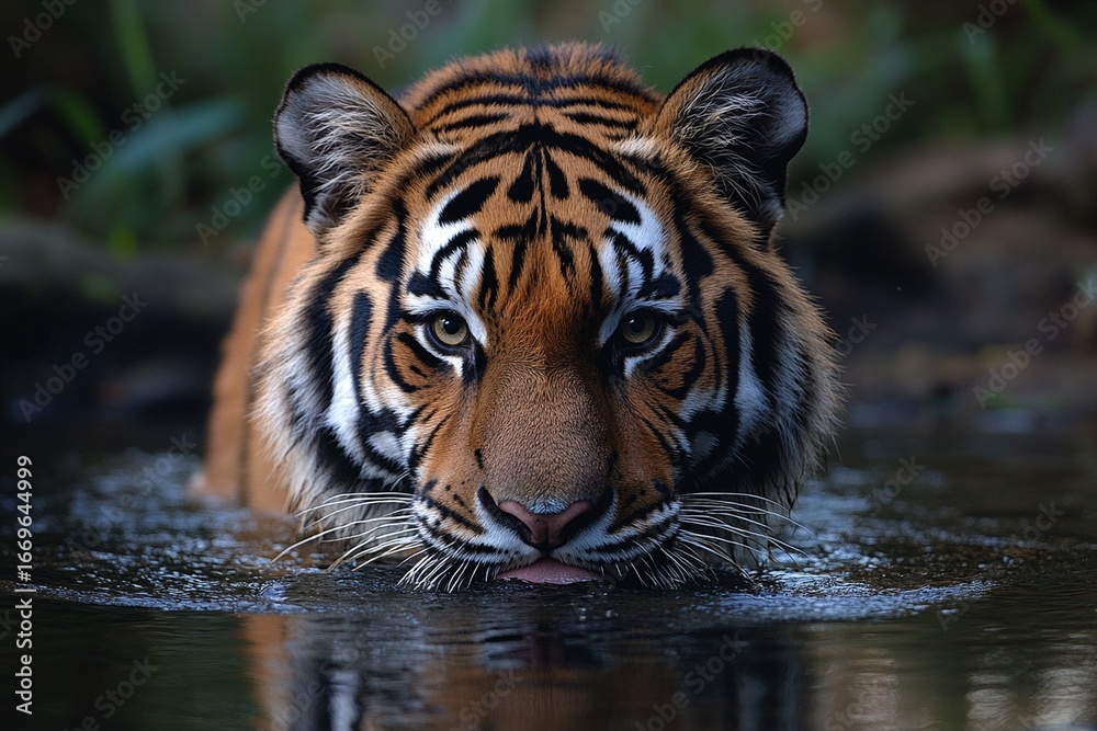 Fototapeta premium A tiger in water looking directly at the camera view