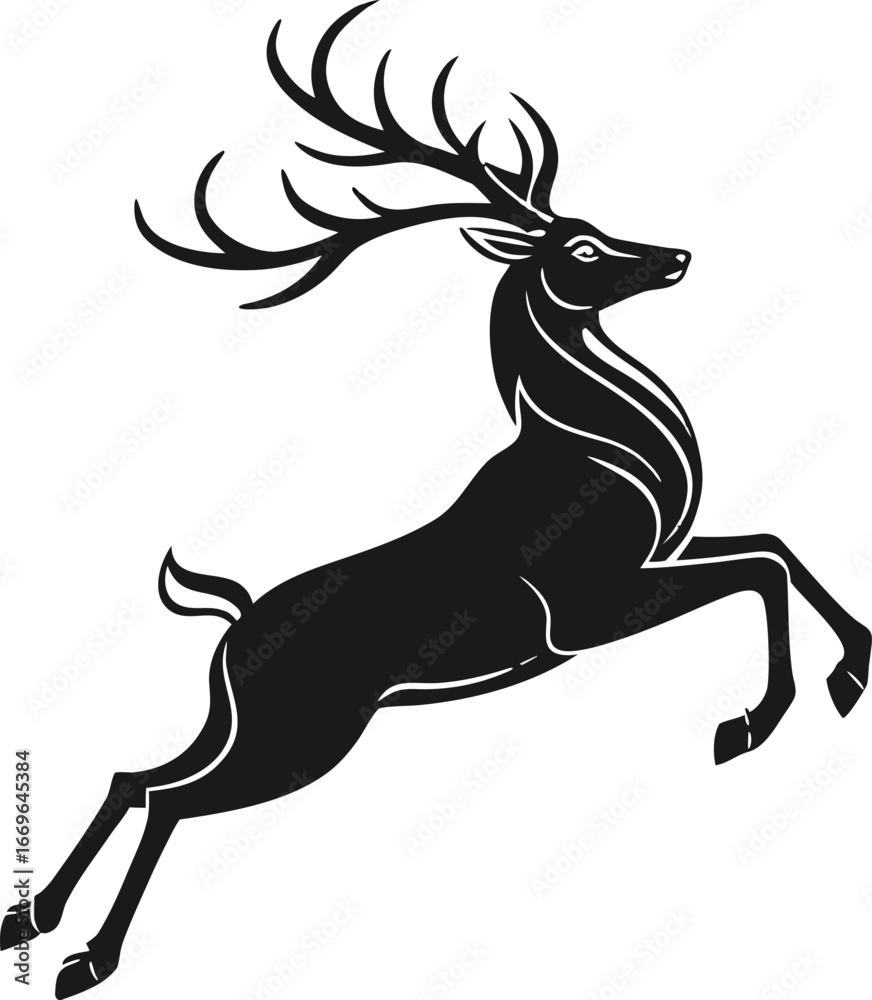 Obraz premium A vector illustration of a cute cartoon reindeer silhouette with antlers, perfect for a Christmas animal design