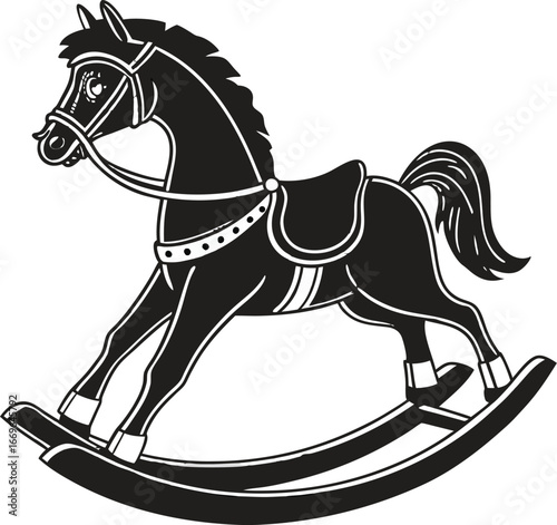 White horse drawn vector illustration of a running mustang stallion silhouette