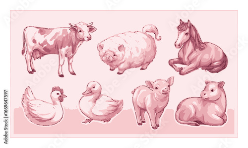 Cute Cartoon Farm Animals in Vector Art Style for Children's Projects