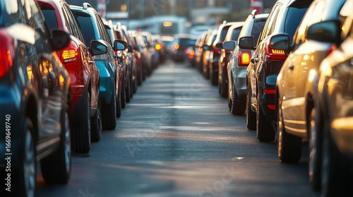 A long line of cars in a traffic jam
