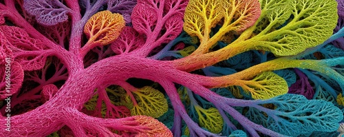 Hyperlipidemia 3D render blocked artery concept. Colorful tree branches showcasing vibrant hues and intricate details.
