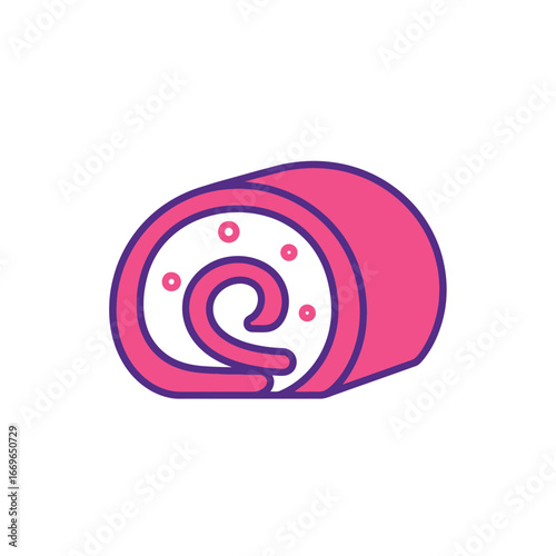 Monoline swiss roll vector icon, pink and purple duotone.