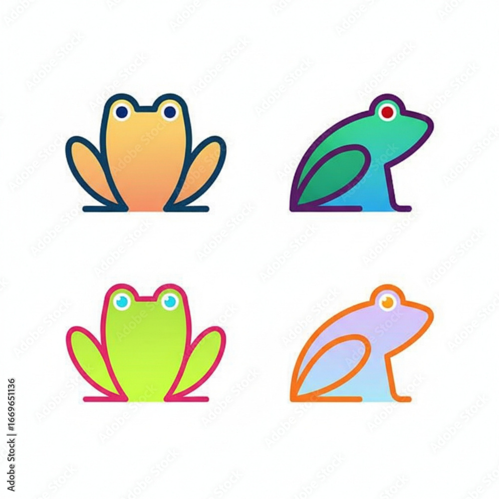 Obraz premium Colorful Frog Icons Set Variety of Frog Illustrations in Modern and Vibrant Styles
