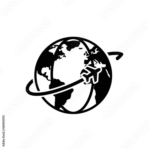Professional monochrome glyph icon of a global travel globe.
