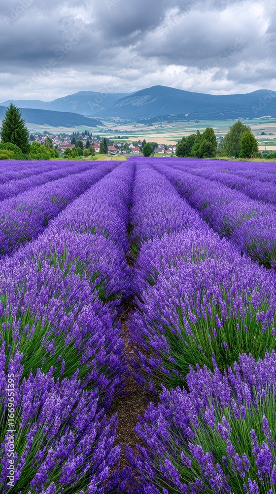 Fototapeta premium Lavender Field Under a Dramatic Sky