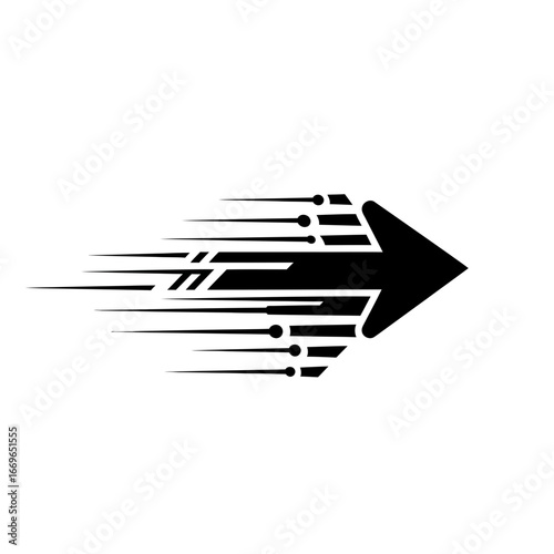 Professional monochrome glyph icon of a forward momentum arrow.