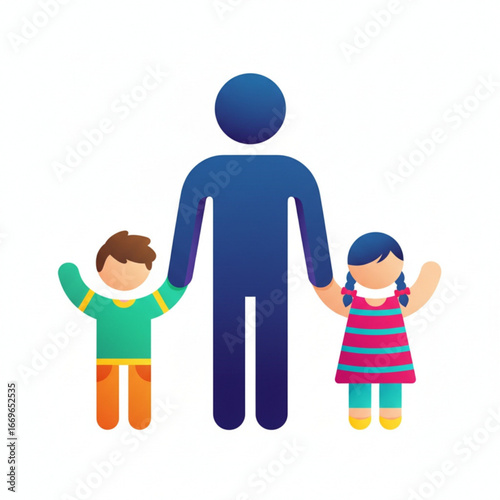 Family bonding, unity, and love A father figure embraces his children, nurturing a joyful connection in a colorful vector graphic