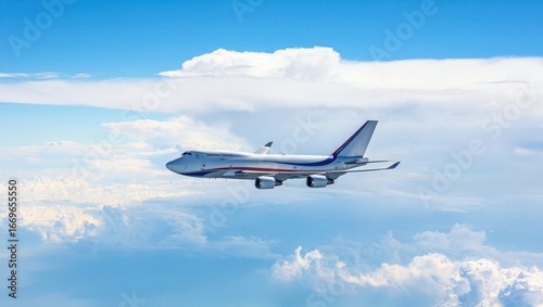 Commercial Airplane Flying Through Clouds