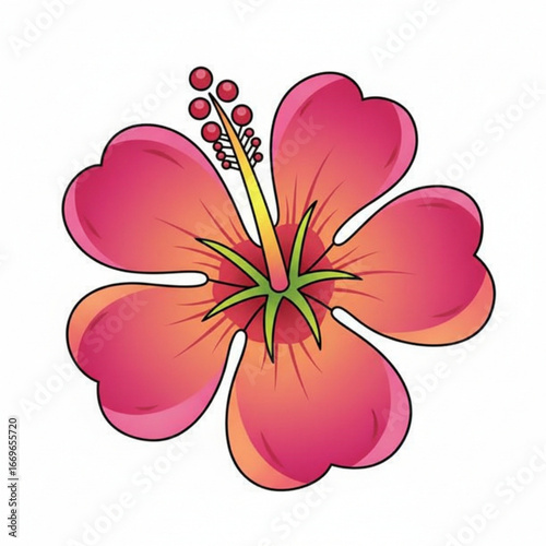 Discover the exotic allure of a vibrant tropical flower illustration, featuring a beautiful hibiscus blossom with its radiant pink petals and intricate details, perfect for summer themes