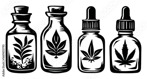Herbal Extract Bottles with Leaf Illustrations for Natural Products