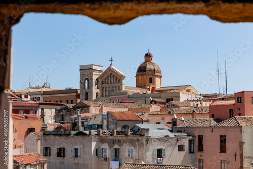 Cathedral of Santa Maria di Castello and rooftops in Cagliari Sardinia
