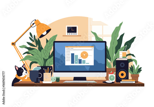 Productive home office setup inspiring digital workspace design and business growth