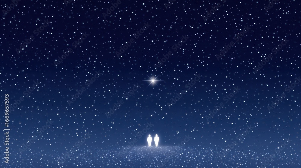 Naklejka premium Couple Silhouetted Against a Starry Night Sky