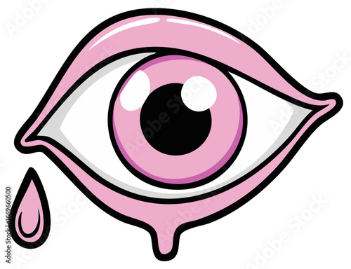 Stylized Pink Eye Crying Droplets Emotion Concept Illustration