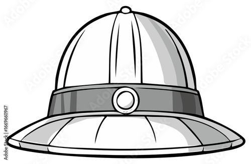 Safari pith helmet headwear illustration with a wide brim and protective band
