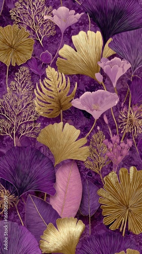 Purple and gold botanical pattern