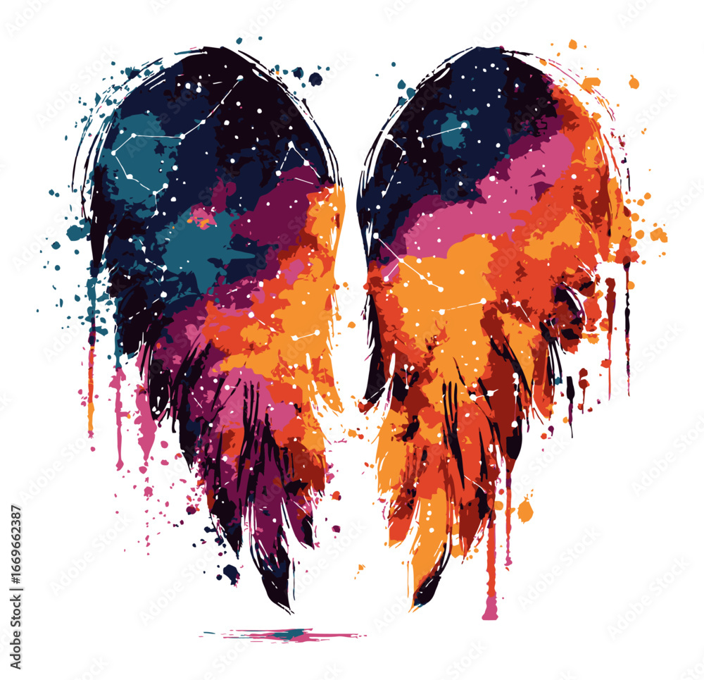 Fototapeta premium Colorful Abstract Illustration of Artistic Heart-Shaped Wings