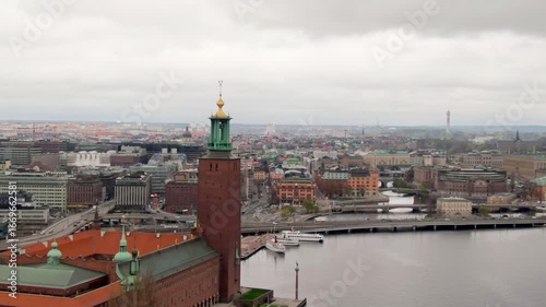 Wallpaper Mural Aerial drone orbit around Stockholm City Hall with the skyline as backdrop Torontodigital.ca