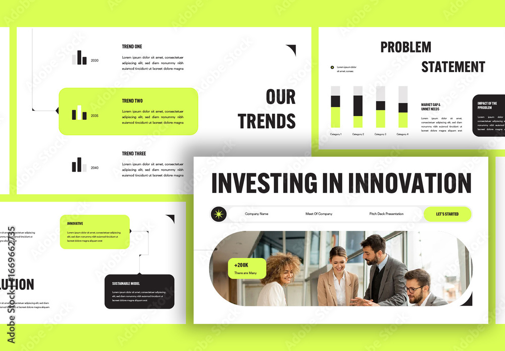 Black And Green Modern Pitch Deck Presentation Stock Template | Adobe Stock
