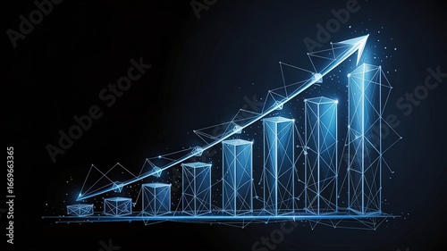 Business Growth Visualization: A vibrant, digitally rendered upward-trending bar graph illustrates exponential growth, symbolizing progress and success in the business world.