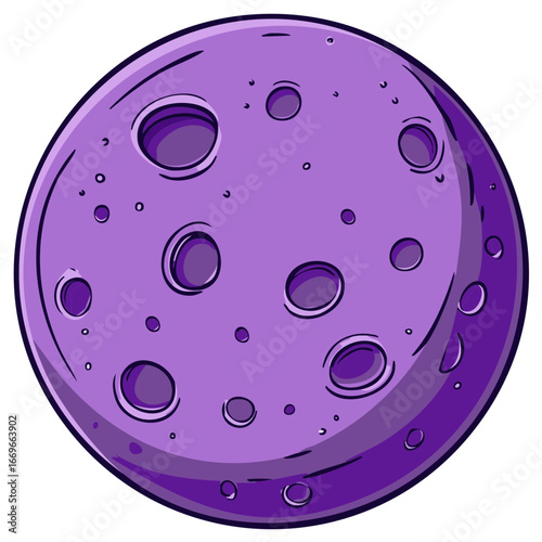 Cartoon Purple Moon with Craters and Outline