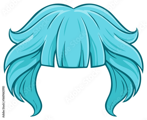 Bright Aqua Wig with Bangs Isolated on White Background for Cosplay and Costume Design Element