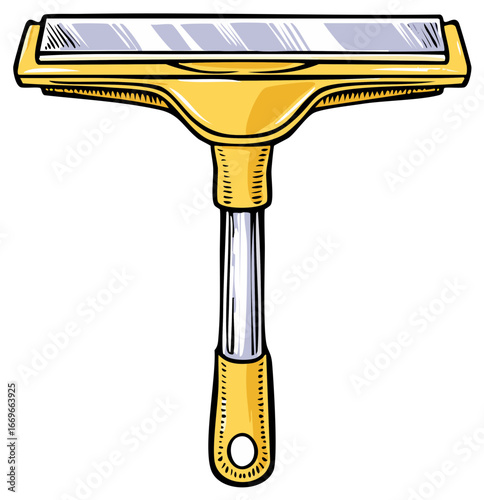 Hand drawn illustration of a yellow window squeegee household cleaning tool