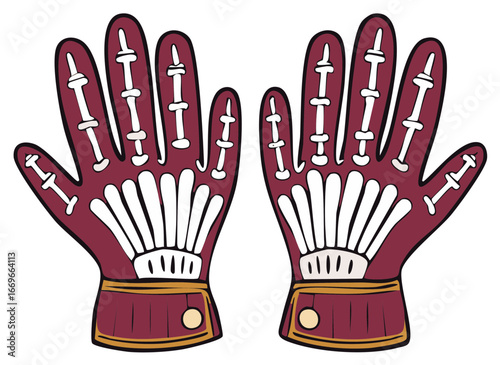 Skeleton Hands in Decorative Maroon Gloves Halloween Festive Costume Accessory
