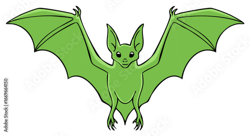 Friendly green bat character with outstretched wings an adorable nocturnal animal vector