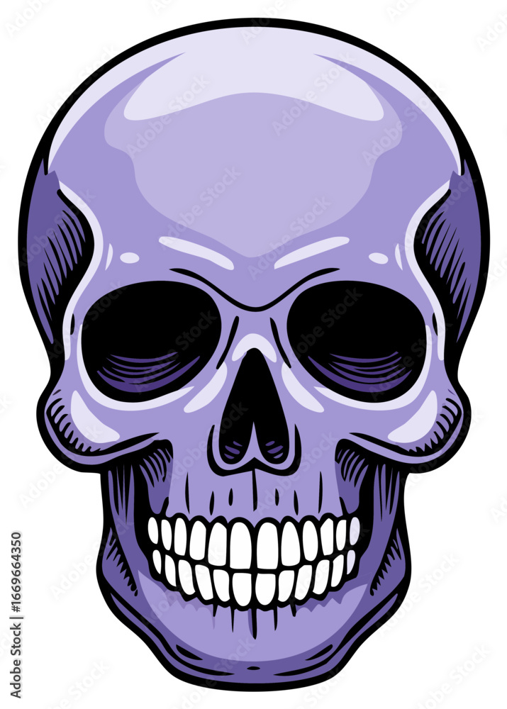 Fototapeta premium Lilac Skull Illustration, Halloween Decoration, Death Symbolism, Cartoon Style