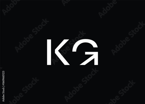 Minimalist KG Logo: A striking minimalist logo featuring the initials KG in a sleek, modern design, set against a contrasting dark background, perfect for branding, design and minimalist aesthetics.