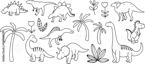  Dinosaur, Sketch, Prehistoric, Animal, Drawing, Art, Jurassic, Cartoon, Creature, Kids, Fun, Nature, Extinct, Reptile, Adventure, Illustration, History, Fossil