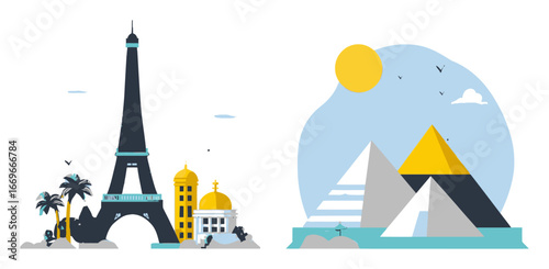 Flat Cartoon Illustrations of Iconic Landmarks and Monuments