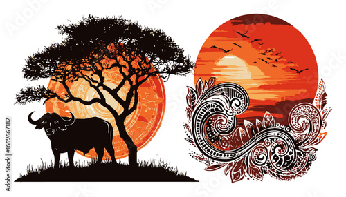 Abstract Illustration of Wildlife and Nature in Vibrant Colors