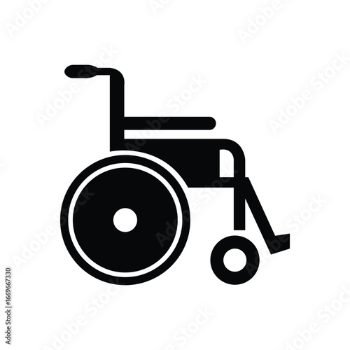 Black wheelchair icon symbolizes disability and accessibility on a simple white background