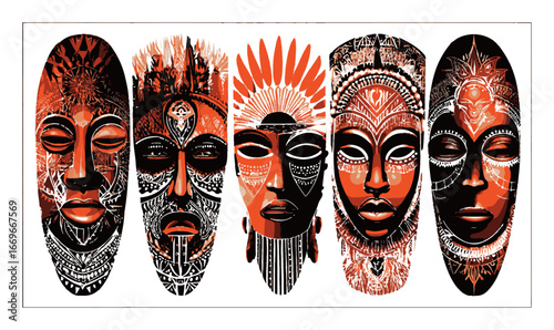 Colorful Abstract Illustration of Traditional Masks in Bold Design