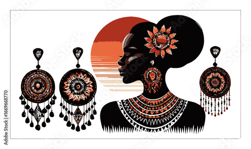Elegant Abstract Illustration of Woman with Exquisite Jewelry Design