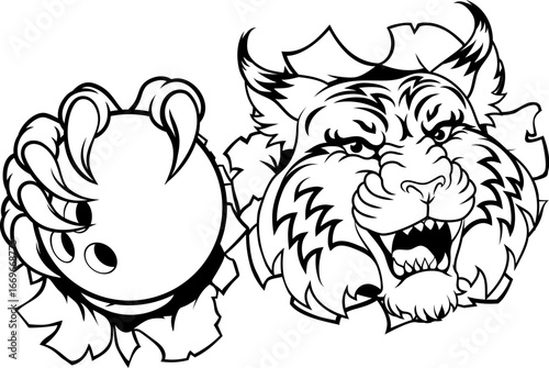 A wildcat or bobcat ten pin bowling ball animal sports team mascot