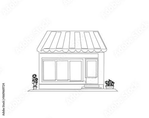Store building outline drawing illustration. one continuous line drawing of shop or store building