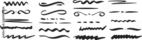 Wavy Line Vector Elements with Hand-Drawn Style, Decorative Design, Black and White, Creative, Illustrative, Whimsical, Detailed, Artistic, Minimalist, Elegant, Organic, Fluid, Abstract, Decorative Ar