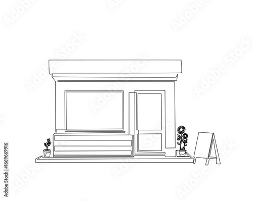 Store building outline drawing illustration. one continuous line drawing of shop or store building