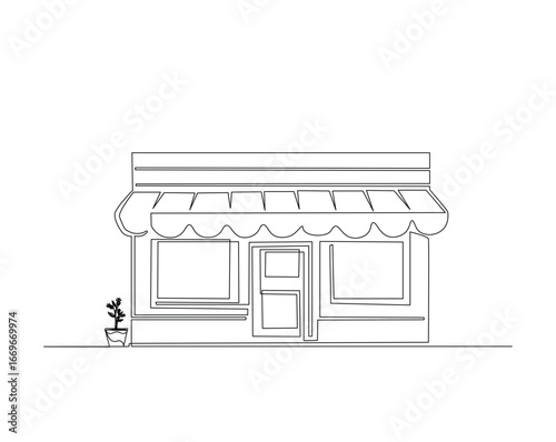 Wallpaper Mural Store building outline drawing illustration. one continuous line drawing of shop or store building Torontodigital.ca