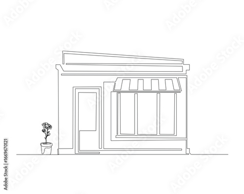 Wallpaper Mural Store building outline drawing illustration. one continuous line drawing of shop or store building Torontodigital.ca