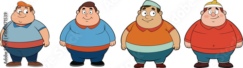 Set of Plump Male Character Vector Illustrations